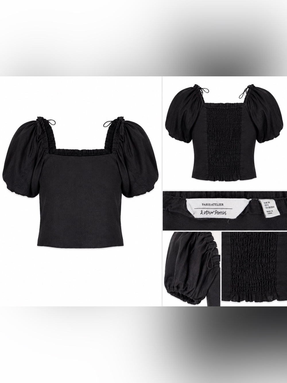 Black Puff Sleeve Smocked Top